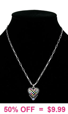 Multi Color Checkered heart necklace