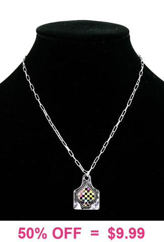 Multi color Checkered spade necklace