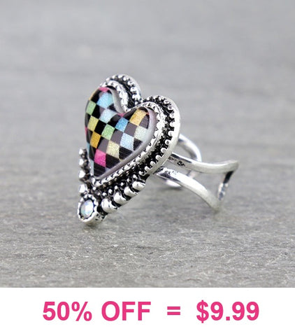 Multi Color checkered heart ring