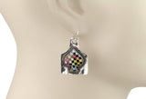Silver tag checkered spade earrings