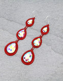 Red Iridescent Stone 3 Dangle Earrings