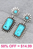 Western Post Earrings with Silver Border & Turquoise Rectangle Stone
