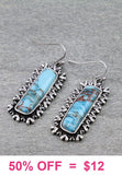 Turquoise rectangle stone earrings silver border