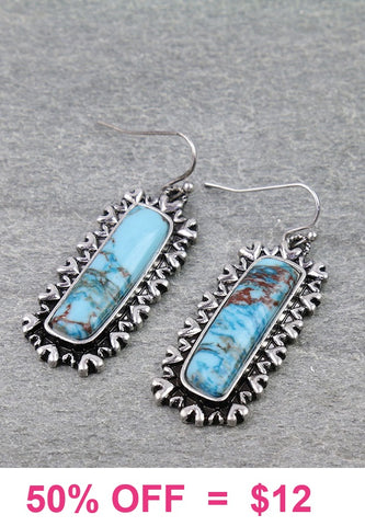 Turquoise rectangle stone earrings silver border