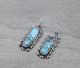 Turquoise rectangle stone earrings silver border