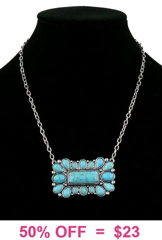 Turquoise stone rectangle bar pendant necklace
