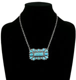 Turquoise stone rectangle bar pendant necklace