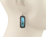 Turquoise rectangle stone earrings silver border
