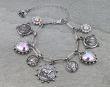 Silver Coin, bling heart, charm bracelet