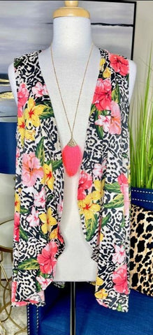White Leopard Vest with Neon Flowers