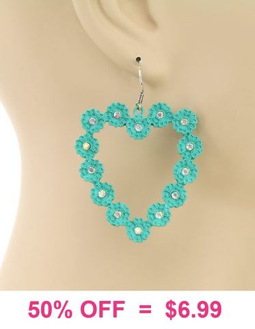Turquoise heart outline earrings with bling