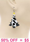 Black and White Cow print Christmas tree earrings