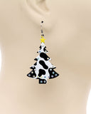 Black and White Cow print Christmas tree earrings