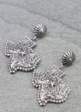 Silver Texas tooled earrings with bling trim