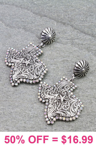 Silver Texas tooled earrings with bling trim