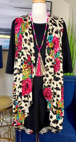 Cream Leopard & Pink Floral Vest