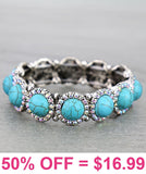 Turquoise round stone  with bling trim stretchy bracelet