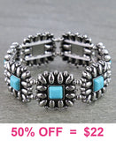 Silver and Turquoise concho stretch bracelet