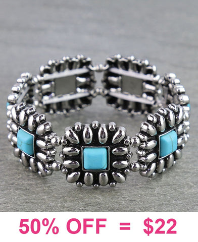 Silver and Turquoise concho stretch bracelet