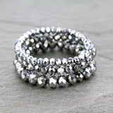 Silver Crystal Beaded 3 pc Bracelet set