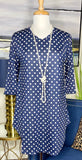 S,M,L : Navy Polka Dot Scoop Tunic