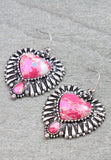 Pink speckled heart earrings with silver border