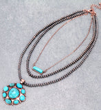Copper beaded 3 layer necklace with Turquoise pendant