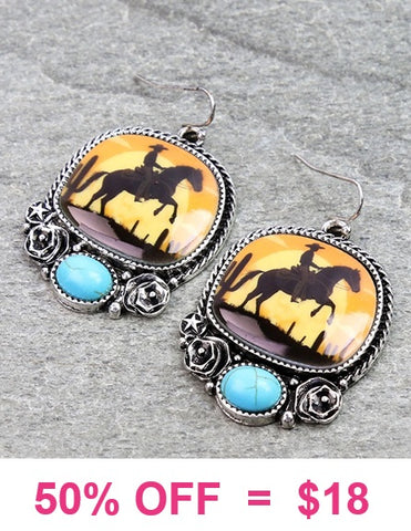 Cowboy photo pendant earrings