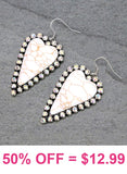 Cream stone heart earrings with bling trim