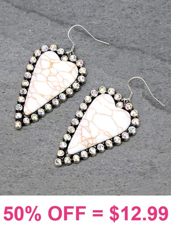 Cream stone heart earrings with bling trim