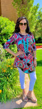 SM, LRG : Black, Turquoise, Multi Paisley Scoop Tunic