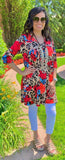 S, M, L : Taupe Leopard & Coral Floral Flutter Tunic
