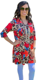 S, M, L : Taupe Leopard & Coral Floral Flutter Tunic