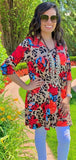 S, M, L : Taupe Leopard & Coral Floral Flutter Tunic
