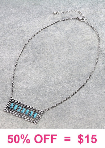 Turquoise stones rectangle bar necklace