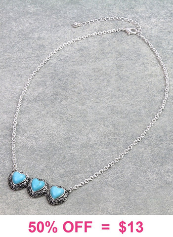 Triple Turquoise Color Heart  necklace