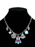Silver necklace with bling & turquoise charms