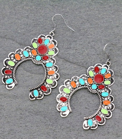 Colorful Inlay silver squash blossom earrings