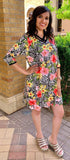 S, M, L : White Leopard Flutter Dress with Neon Flowers and Criss Cross Neck