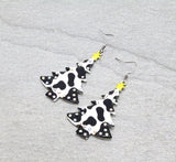 Black and White Cow print Christmas tree earrings
