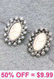 Cream Stone Stud Earrings with silver border