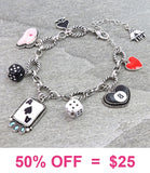 Casino, card, dice charm bracelet