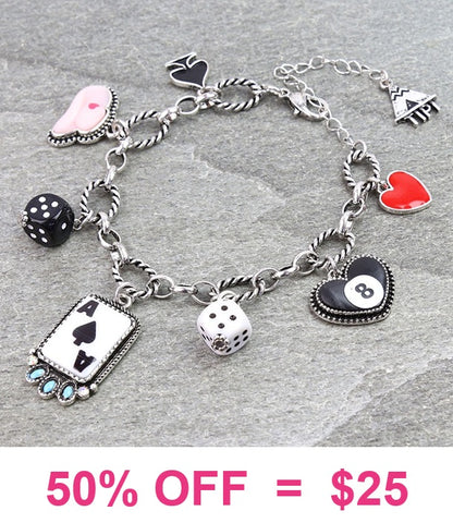 Casino, card, dice charm bracelet