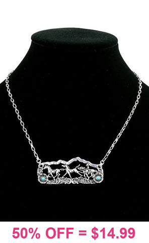 Horses pendant on silver chain necklace