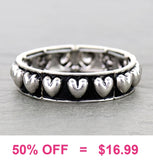 Wide Silver Heart studded stretch bracelet