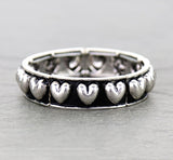 Wide Silver Heart studded stretch bracelet