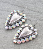 Silver Heart bling rhinestone trim earrings