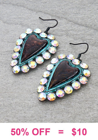 Patina Heart Bling trim earrings