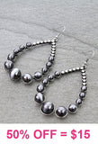 Silver Navajo pearl beaded teardrop earrings with bling