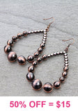 Copper Navajo pearl beaded teardrop earrings with bling